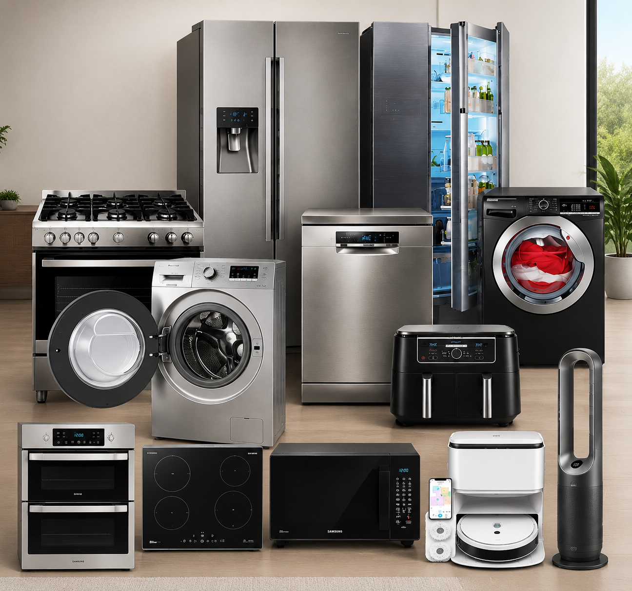 Selection of refrigerators, washing machines and cooking appliances available through Appliances UAE